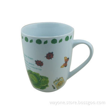 Porcelain mugs, bullet shape, fresh vegetables with cabbage, pea/strawberry/ladybug/butterfly design
